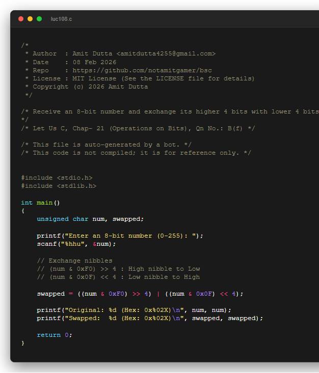 Receive an 8-bit number and exchange its higher 4 bits with lower 4 bits.